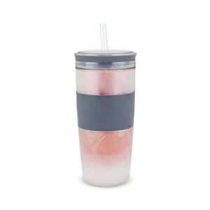 host straw and lid plastic double wall insulated freezable drink chilling tumbler with freezing gel glasses for red and white wine, 16 oz, grey