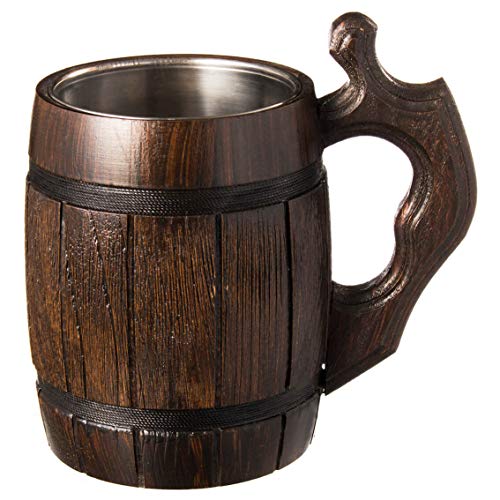 MyFancyCraft Handmade Beer - Mug Oak - Wood Dark Natural - Eco-Friendly Wooden Tankard Gift Barrel - Cup