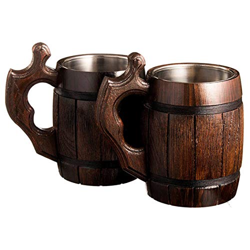 MyFancyCraft Handmade Beer - Mug Oak - Wood Dark Natural - Eco-Friendly Wooden Tankard Gift Barrel - Cup
