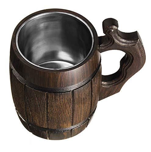 MyFancyCraft Handmade Beer - Mug Oak - Wood Dark Natural - Eco-Friendly Wooden Tankard Gift Barrel - Cup