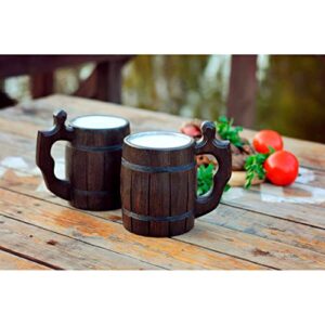 MyFancyCraft Handmade Beer - Mug Oak - Wood Dark Natural - Eco-Friendly Wooden Tankard Gift Barrel - Cup