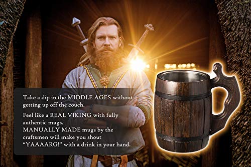 MyFancyCraft Handmade Beer - Mug Oak - Wood Dark Natural - Eco-Friendly Wooden Tankard Gift Barrel - Cup