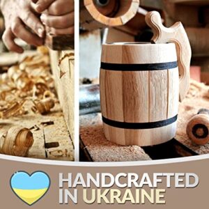 MyFancyCraft Handmade Beer - Mug Oak - Wood Dark Natural - Eco-Friendly Wooden Tankard Gift Barrel - Cup