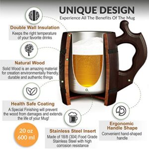 MyFancyCraft Handmade Beer - Mug Oak - Wood Dark Natural - Eco-Friendly Wooden Tankard Gift Barrel - Cup