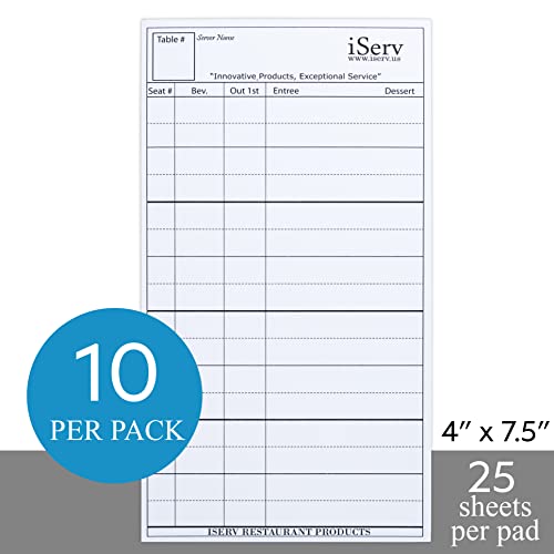 iServ Order pads (10 pack) for Servers/Waitresses -Made in USA- Designed to keep Waitstaff Professionals Organized- Guest checks Order pads fits in waiter book