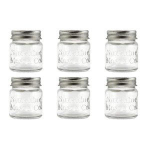 sunshine mason co. mini mason jar shot glasses with metal lid 2 ounces, 6 pieces