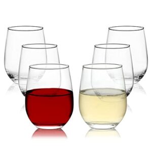 chef's star stemless wine glasses set of 6, no stem wine glasses with heavy base, ideal for cocktails, red wine and scotch for homes and bars 15 oz, set of 6