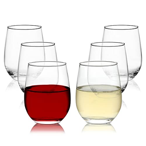 Chef's Star Stemless Wine Glasses Set of 6, No Stem Wine Glasses with Heavy Base, Ideal for Cocktails, Red Wine and Scotch for Homes and Bars 15 oz, Set of 6