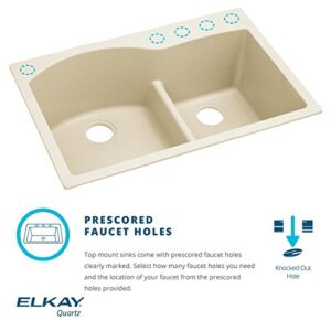 Elkay Quartz Luxe ELXH3322RPA0 Parchment Offset 60/40 Double Bowl Top Mount Sink with Aqua Divide