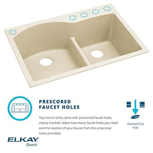 Elkay Quartz Luxe ELXH3322RPA0 Parchment Offset 60/40 Double Bowl Top Mount Sink with Aqua Divide