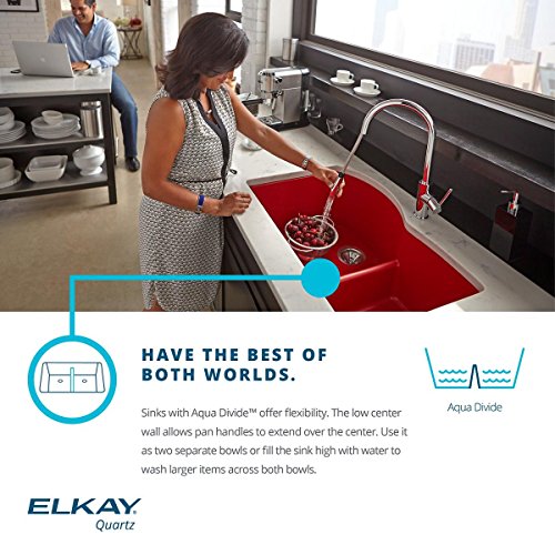 Elkay Quartz Luxe ELXH3322RPA0 Parchment Offset 60/40 Double Bowl Top Mount Sink with Aqua Divide