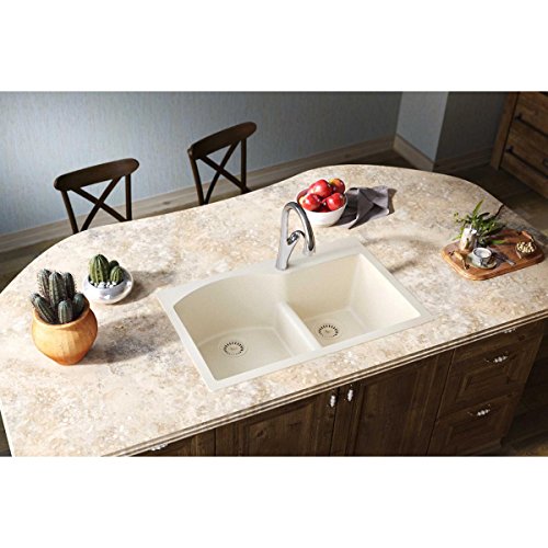 Elkay Quartz Luxe ELXH3322RPA0 Parchment Offset 60/40 Double Bowl Top Mount Sink with Aqua Divide