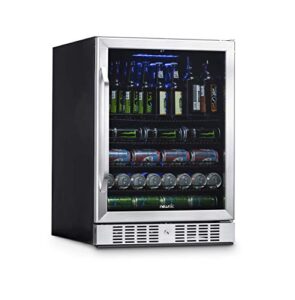 newair | 177 can beverage cooler with glass door | reversible insulated hinge door mini fridge, adjustable shelves, key lock, stainless steel | built-in, freestanding, under counter refrigerator