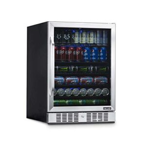 NewAir | 177 Can Beverage Cooler With Glass Door | Reversible Insulated Hinge Door Mini Fridge, Adjustable Shelves, Key Lock, Stainless Steel | Built-in, Freestanding, Under Counter Refrigerator