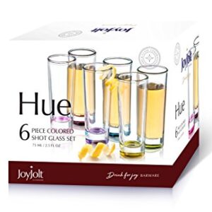 JoyJolt Hue Colored Shot glass Set, 6 Piece Shot Glasses - 2-Ounces.