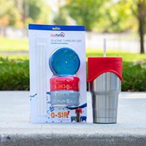 PRODUCTS THAT SIMPLIFY LIFE O-Sip!Silicone Straw Lids-XL(3pack),stretches to cover Tumblers,Large Cups&Mugs,Yeti Rambler,Mason Jars,Spill proof,Reusable, Durable,Replace Lid Accessory(Red,Navy,Gray)