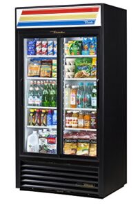 true gdm-33-hc-ld sliding glass door merchandiser refrigerator with hydrocarbon refrigerant and led lighting, holds 33 degree f to 38 degree f, 78.625" height, 29.875" width, 30" length