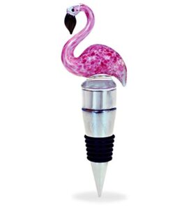 cheers glass wine stopper - multi-color led light up metal novelty wine corks toppers - decorative reusable wine bottle stopper gift - champagne stoppers for party favors, bar accessories - flamingo