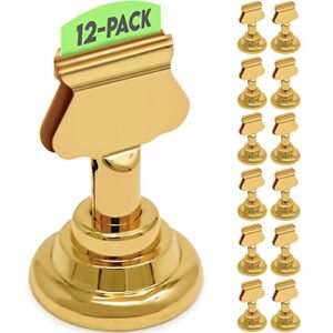gold table number holders (12 pack) - metal place card holder, picture holder, weddings menu holder and card stand, table card holder stand, table number stands, photo stand, recipe table sign holders