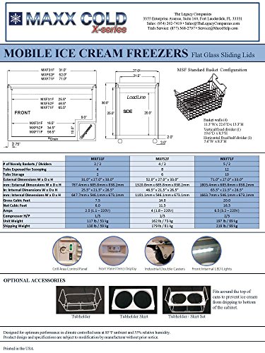 Maxx Cold MXF71F Sliding Glass Top Mobile Ice Cream Display Freezer Equipped with 5 Baskets, White