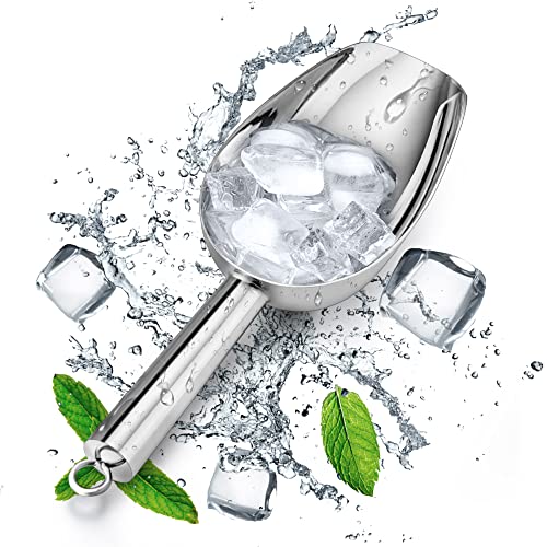 LIANYU Ice Scoop, 12 Ounce Stainless Steel Scoop, Metal Heavy Food Scoops for Ice Cube Flour Beans, Utility Scooper for Kitchen Bar Shop, Mirror Finish, Dishwasher Safe