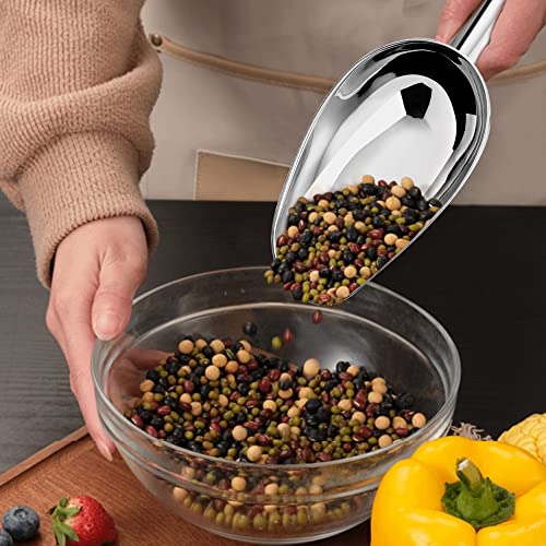 LIANYU Ice Scoop, 12 Ounce Stainless Steel Scoop, Metal Heavy Food Scoops for Ice Cube Flour Beans, Utility Scooper for Kitchen Bar Shop, Mirror Finish, Dishwasher Safe