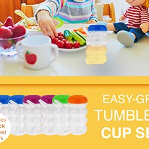 Arrow Home Products Sip-A-Mug, 14oz, 6pk - Easy to Grip Plastic Kid's Cup Where the Handle is the Straw - BPA-free with Screw-On Caps Great for Everyday Use, Made in the USA - Clear with Color Lids