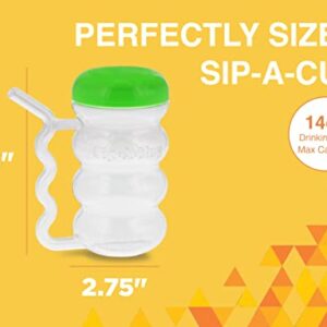 Arrow Home Products Sip-A-Mug, 14oz, 6pk - Easy to Grip Plastic Kid's Cup Where the Handle is the Straw - BPA-free with Screw-On Caps Great for Everyday Use, Made in the USA - Clear with Color Lids