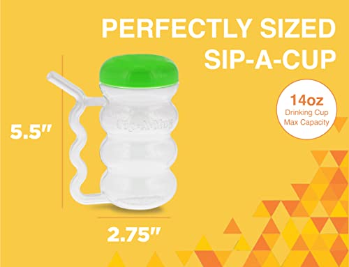 Arrow Home Products Sip-A-Mug, 14oz, 6pk - Easy to Grip Plastic Kid's Cup Where the Handle is the Straw - BPA-free with Screw-On Caps Great for Everyday Use, Made in the USA - Clear with Color Lids