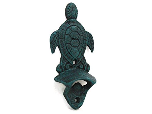 Hampton Nautical Seaworn Blue Cast Iron Wall Mounted Sea Turtle 6" Bottle Opener