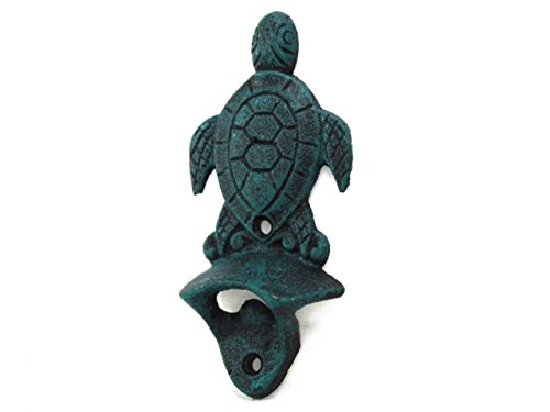 Hampton Nautical Seaworn Blue Cast Iron Wall Mounted Sea Turtle 6" Bottle Opener