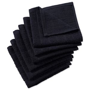 dii basic terry collection solid windowpane dishcloth set, 12x12, black, 6 piece