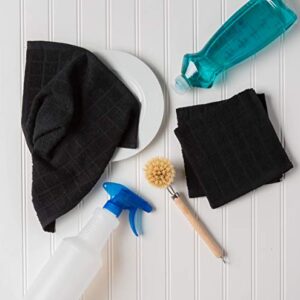 DII Basic Terry Collection Solid Windowpane Dishcloth Set, 12x12, Black, 6 Piece