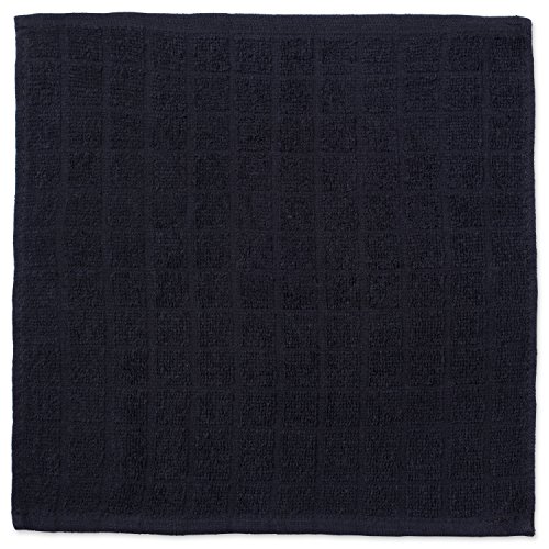 DII Basic Terry Collection Solid Windowpane Dishcloth Set, 12x12, Black, 6 Piece