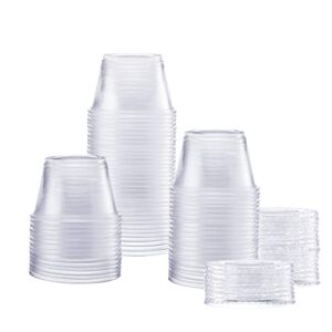 comfy package [100 sets - 4 oz.] plastic disposable portion cups with lids, souffle cups, jello cups