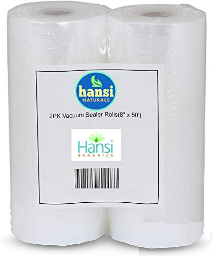 Hansi Naturals 2-Pack 8"x50' Rolls Commercial Grade Vacuum Bags BPA FREE! 3mil Vacuum Seal Rolls (2) Freezer storage vacuum bags