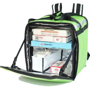 pk-76f: doubledeck insulated pizza/food delivery backpack bag, 16"x 15"x 18",with a cup holder. a glossy waterproof, collapsible food take-out box for catering, restaurant delivery, 76liters(green)