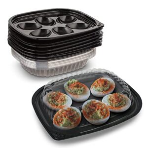 mt products plastic deviled egg food tray six egg halves with disposable clear lid - deviled egg containers with lid (12 trays and 12 lids) - made in the usa