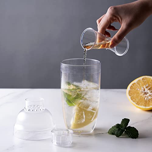 Homestia 24 oz Plastic Cocktail Shaker 3-Piece Drink Mixer Boba Tea Shaker W/Jigger