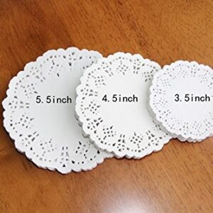 DECORA 180 Pieces White Round Paper Lace Doilies for Birthday Party and Wedding Tablewear Decoration 3.5inch,4.5inch,5.5inch