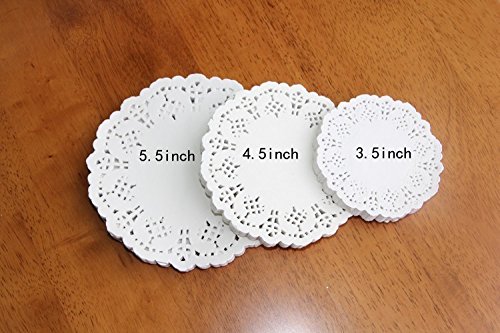 DECORA 180 Pieces White Round Paper Lace Doilies for Birthday Party and Wedding Tablewear Decoration 3.5inch,4.5inch,5.5inch