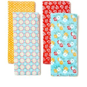 the pioneer woman spring floral kitchen towel set, 4pk, print,red, teal, yellow, white, blue, green
