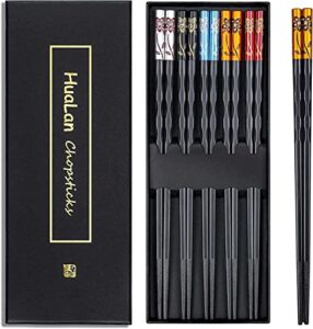 hualan fiberglass chopsticks series - japanese non-slip chopstick, reusable chop sticks dishwasher safe, 5 pairs, gift set, 9.9 inches