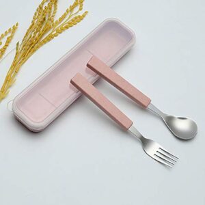 VANRA 2-Piece Children Flatware Set 18/10 Stainless Steel Child Tableware Set Silver Cutlery Set Silverware Dinner Utensils Spoon Fork Set with Travel Case for Kids (Chrome Finished) (Pink)