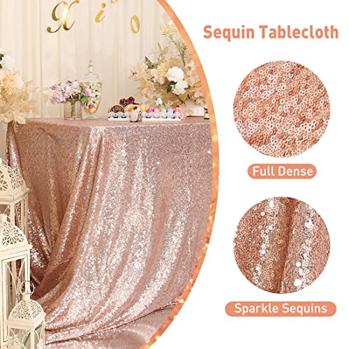 Poise3EHome 50×72'' Rectangle Sequin Tablecloth Party Cake Dessert Table Exhibition Events, Rose Gold