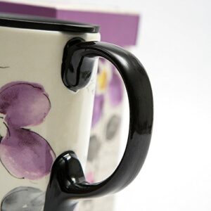 Topadorn Tall Ceramic Travel Mug 17 oz. Coffee Cups Sealed Lid With Color Box (Purple Flower)