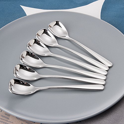 FOXAS Set of 6 Ice Cream Spoons, Dessert Spoons, 6-inch Elegant Gelato Spoons, Small Iced Coffee Tea Spoons, Shovel Cake Spoons, 18/8 Stainless Steel, Bon Appétit Series