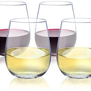 YO BISTRO Unbreakable Stemless Wine Glasses | Set of 4 + Gift Box | 100% Tritan Shatterproof Plastic | 16 Oz | Dishwasher Safe