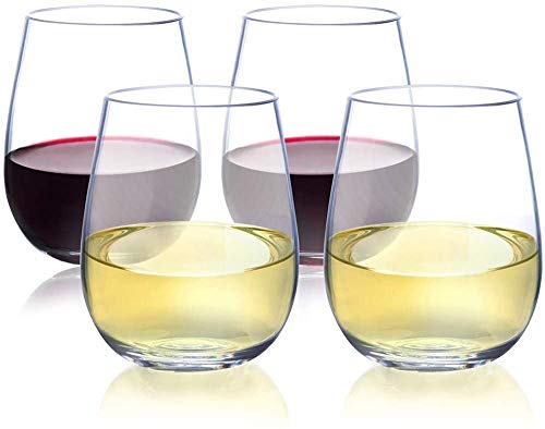 YO BISTRO Unbreakable Stemless Wine Glasses | Set of 4 + Gift Box | 100% Tritan Shatterproof Plastic | 16 Oz | Dishwasher Safe