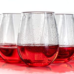 YO BISTRO Unbreakable Stemless Wine Glasses | Set of 4 + Gift Box | 100% Tritan Shatterproof Plastic | 16 Oz | Dishwasher Safe